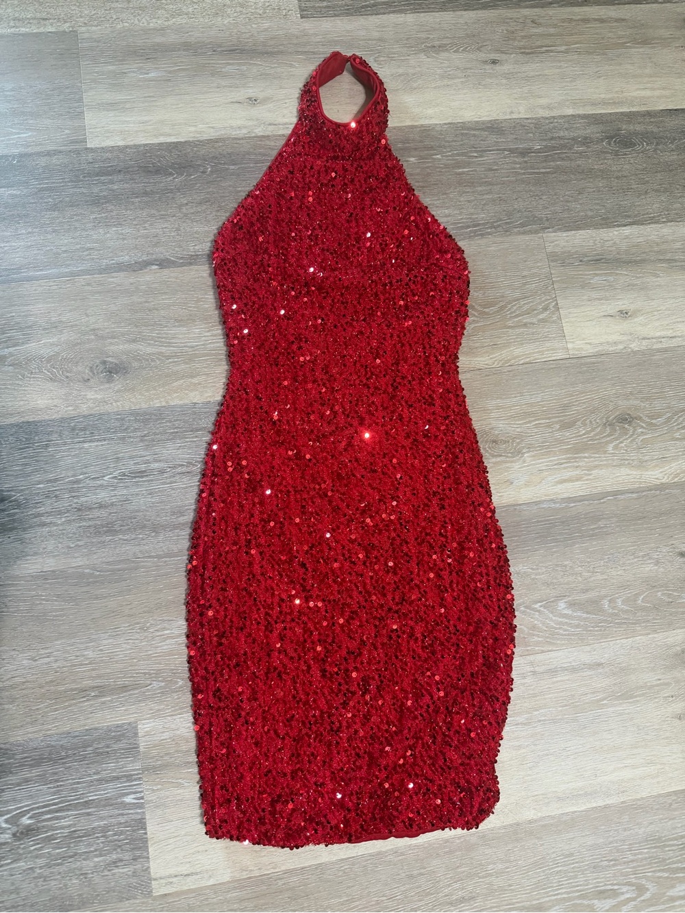 Red Sequin Halter Bodycon Dress xs